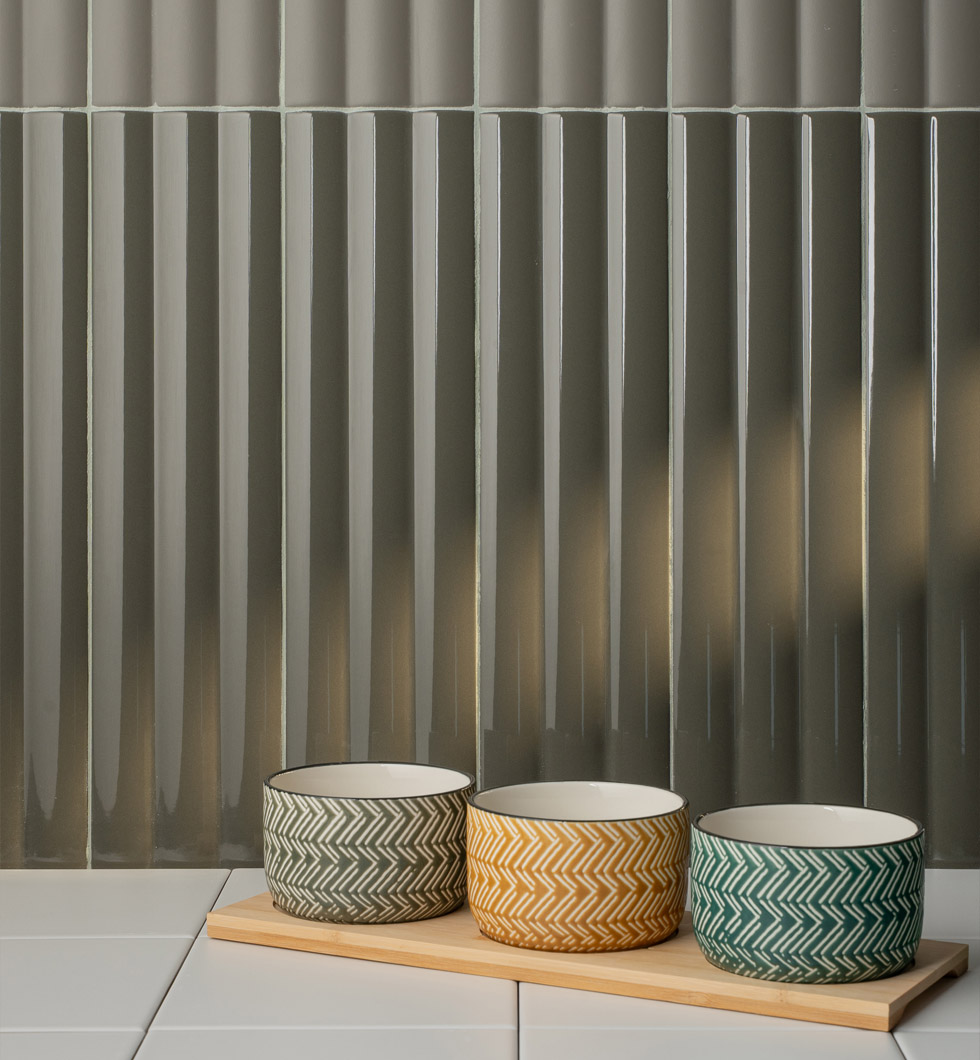 slate look porcelain tile in kitchen and countertops 